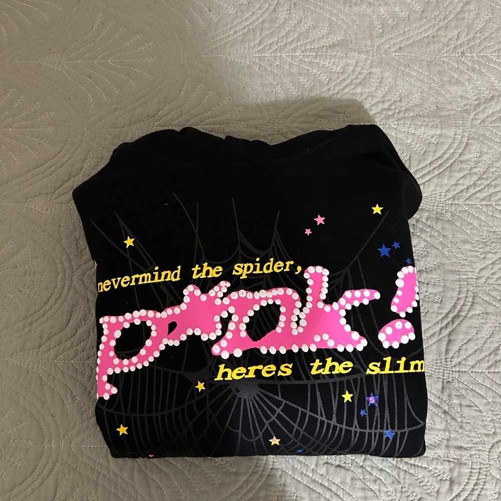 Black Graphic Hoodie with Pink and Yellow Design